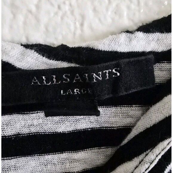 All Saints Tina T-Shirt Dress Size L Stripe Black Sleeveless Side-Slits Cotton - Picture 3 of 9